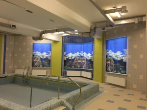 Вертикальные жалюзи с фотопечатью в помещении бассейна детского сада